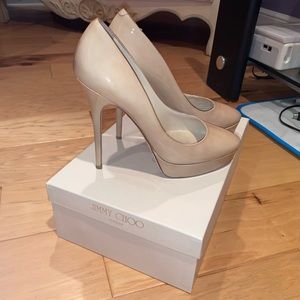 Nude jimmy choo patent leather pumps